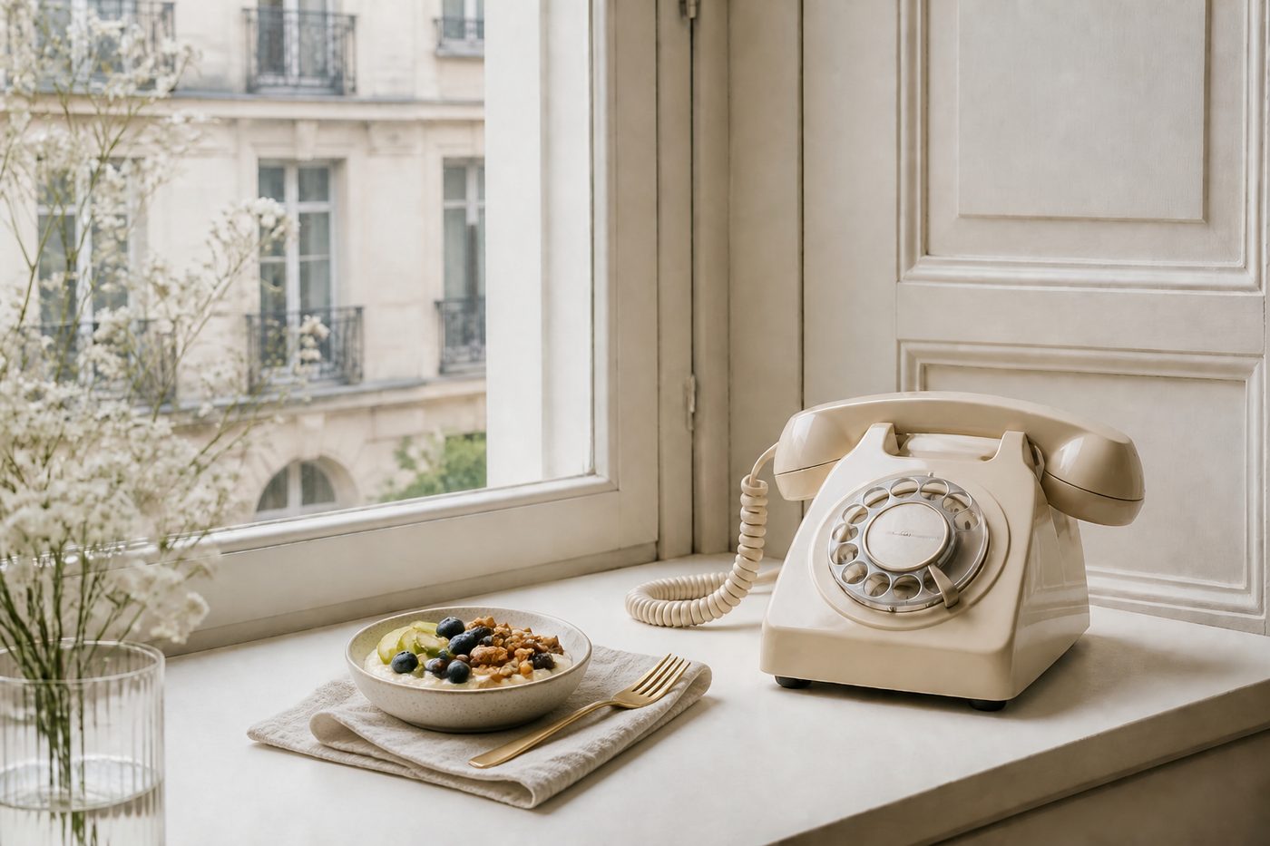 Téléphone posé près d'une fenêtre